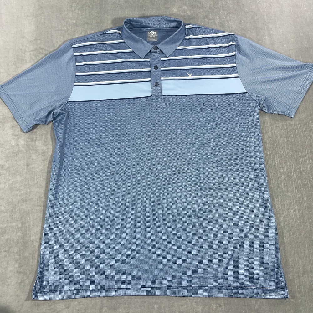 Callaway Opti-Dri Mens XXL Blue Stripe Short Sleeve Performance Golf Polo Shirt‎